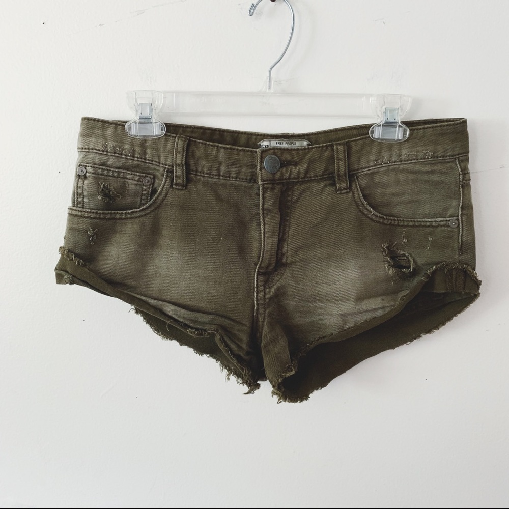 Free People Army Green Super Cheeky Short Shorts